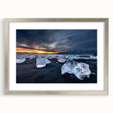 Extra large abstract art print of a textured Icelandic landscape in muted earth tones, framed in silver.
