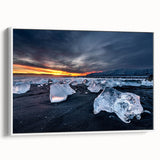 Extra large framed canvas featuring vintage poster art of an Icelandic landscape in colorful hues.