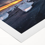 Art deco poster of an Icelandic landscape on rolled canvas, with muted earth tones, ideal for dining room wall art.
