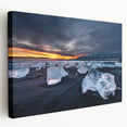 Large canvas print depicting a serene Icelandic landscape in muted blue and green tones, suitable for kitchen wall art.