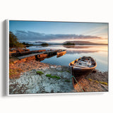 Vintage poster art of a scenic Irish landscape in colorful hues on a framed canvas, ideal for living room decor.