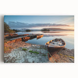 Black and white stretched canvas featuring a panoramic view of an Irish landscape, ideal for kitchen wall art.