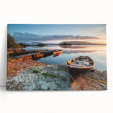 Black and white photograph of a serene Irish landscape on large stretched canvas, ideal for kitchen wall art.