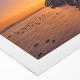 Art deco poster of Amalfi Coast with vivid blue and white hues on rolled canvas, suitable for dining room wall art.