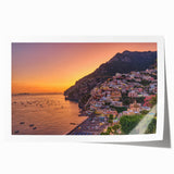 Rolled print of Amalfi Coast with bright blue waters and colorful cliffside buildings, ideal for art wall dining room.