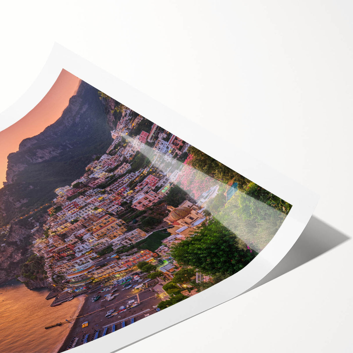 Extra large wall art of the Amalfi Coast with vibrant blue and green hues, in a rolled print format.