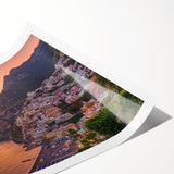 Extra large wall art of the Amalfi Coast with vibrant blue and green hues, in a rolled print format.