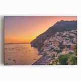 Black and white stretched canvas print of the Amalfi Coast, ideal for kitchen wall art or bedroom ambiance.