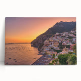 Black and white stretched canvas of the Amalfi Coast, ideal for kitchen wall art.