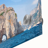 Large abstract wall art featuring a Capri, Italy landscape in muted earth tones on acrylic glass, ideal for dining room art.