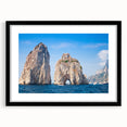 Extra large abstract art print of colorful Capri scenery, textured finish on framed black mat.
