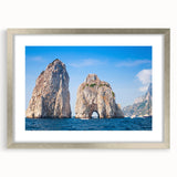 Extra large abstract art print depicting a textured European scenery in muted earth tones, framed in silver.