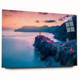 Acrylic print of Cinque Terre with vivid coastal hues, perfect for bedroom or dining room art.