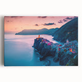 Black and white stretched canvas of Cinque Terre, Italy, ideal for kitchen wall art or bedroom ambiance.