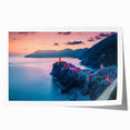 Extra large rolled print of Cinque Terre scenery with vibrant coastal hues, ideal for art wall dining room.