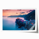 Extra large rolled print of Cinque Terre scenery with vibrant coastal hues, ideal for art wall dining room.