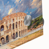 Acrylic print of the Colosseum in Rome with muted earth tones, ideal for dining room art in a mid-century modernist style.