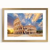Abstract art print of the Colosseum in muted earth tones on a framed canvas, ideal for dining room decor.