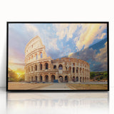 Large abstract wall art of the Colosseum in muted earth tones on framed acrylic, ideal for modern living room decor.