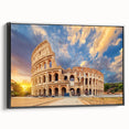 Black and white framed canvas of the Colosseum in Rome with vintage poster art style, ideal for bedroom wall decor.