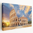 Side view of the Colosseum in Rome on a large stretched canvas, featuring warm earth tones, ideal for kitchen wall art.