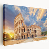 Side view of the Colosseum in Rome on a large stretched canvas, featuring warm earth tones, ideal for kitchen wall art.