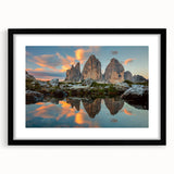 Extra large framed wall art depicting an abstract colorful art scene of the Dolomites, ideal for living room decor.