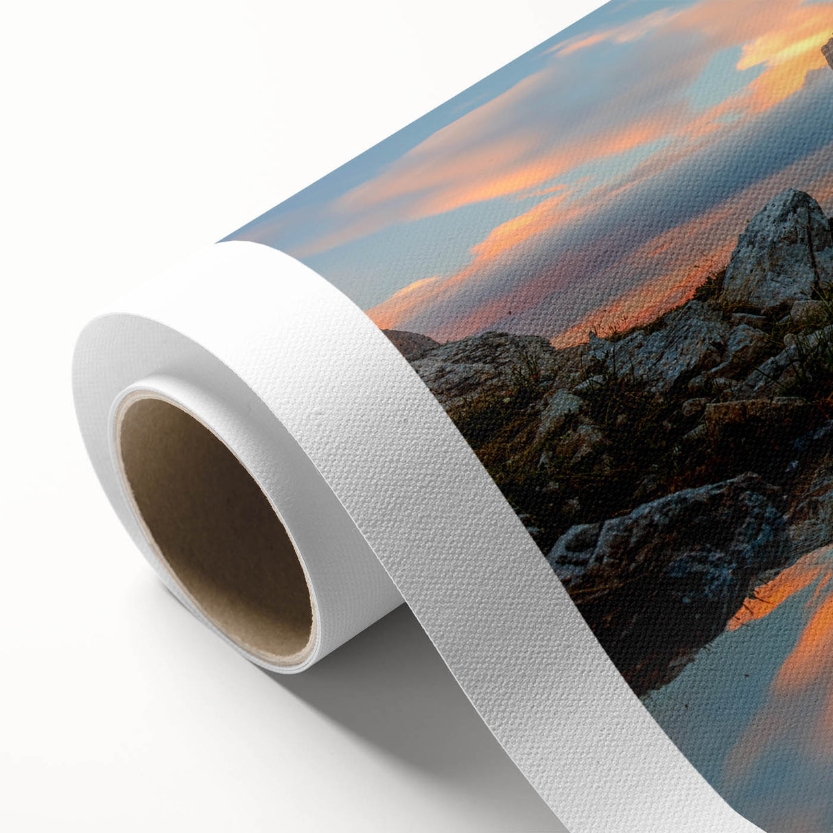 Art deco poster of the Dolomites in Italy, featuring muted earth tones on rolled canvas, ideal for nursery wall art.