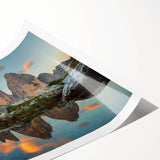 Extra large wall art depicting line art flowers set against the Dolomites in Italy.