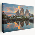 Panoramic view of the Dolomites in Italy on a large stretched canvas, featuring earthy green and rocky gray tones.