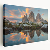Panoramic view of the Dolomites in Italy on a large stretched canvas, featuring earthy green and rocky gray tones.