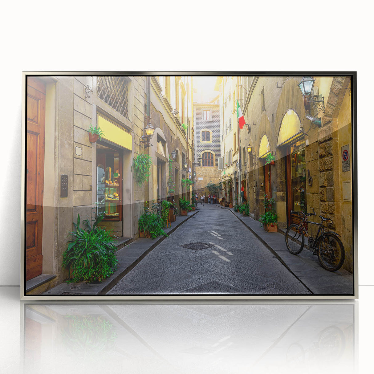 Framed acrylic print of Florence scenery in muted earth tones, ideal for modern art wall decor.