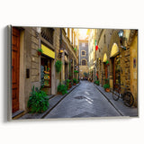 Framed canvas of a vintage Florence landscape painting with colorful art on a black background, ideal for living room decor.