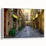 Vintage poster art of Florence scenery on extra large framed canvas, featuring colorful art against a black background.