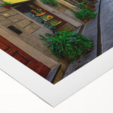 Art deco poster of Florence skyline in muted earth tones on rolled canvas, suitable for dining room decor.