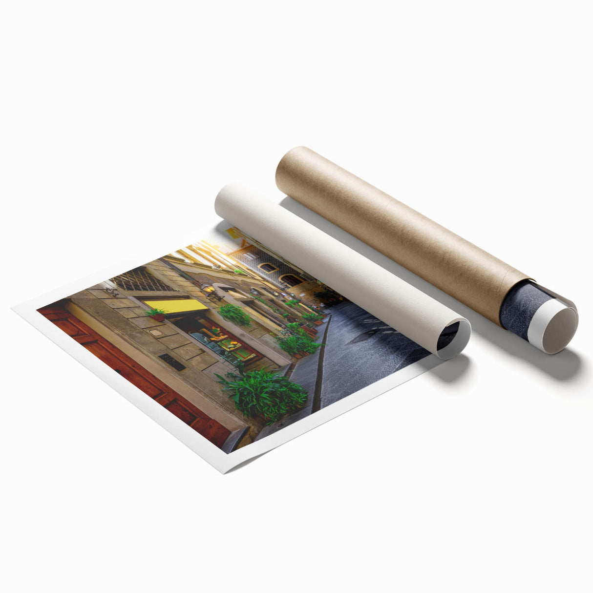 Extra large rolled print of Florence scenery with floral elements in soft hues, ideal for classy bathroom wall art.