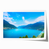 Rolled print of Lake Como with lush floral foreground in muted colors, ideal for art wall dining room.