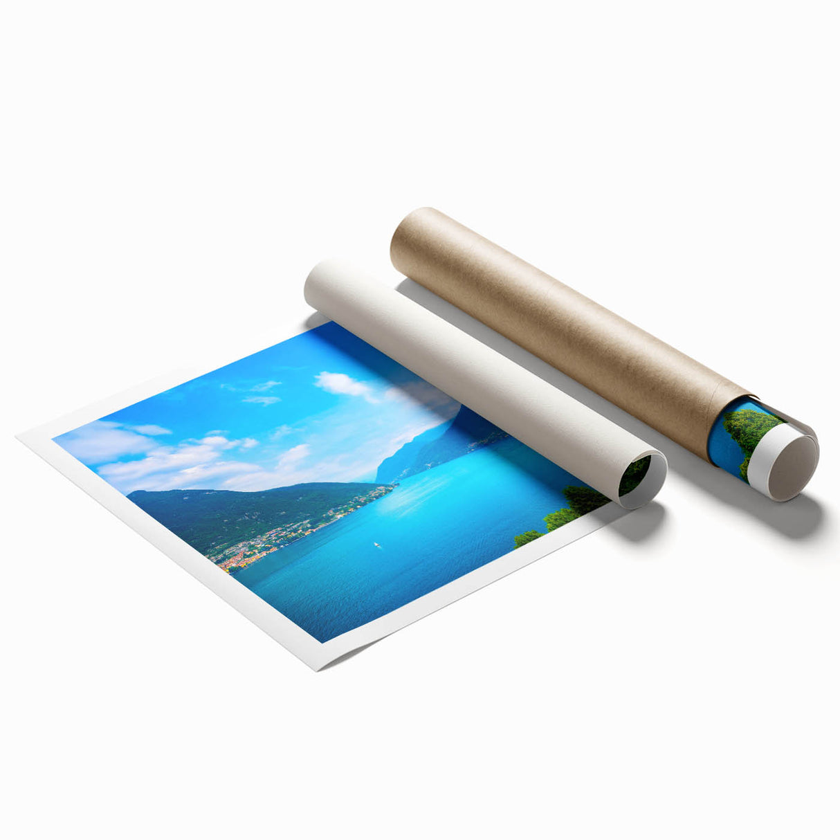 Extra large rolled print depicting Lake Como with vibrant floral accents.