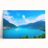 Black and white photograph of Lake Como on stretched canvas, suitable for kitchen wall art.