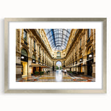 Extra large abstract art print of Milan scenery in textured style with silver frame, ideal for living room decor.