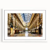 Textured art print of Milan scenery in abstract style, using muted earth tones on a white framed canvas.