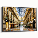 Black and white framed canvas depicting a vintage Milan landscape, ideal for bedroom wall art.