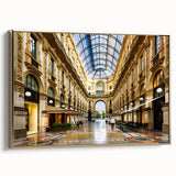 Framed canvas of a vintage Milan landscape in muted gold and black tones, ideal for bedroom wall art.
