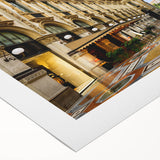 Art deco poster of Milan scenery on a rolled canvas, featuring muted earth tones, ideal for dining room wall art.