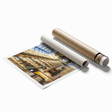 Extra large rolled print of Milan scenery with floral accents in soft pastel shades, ideal for classy bathroom wall art.