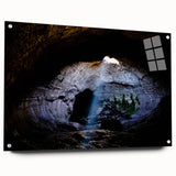 Acrylic print of Mount Etna with vibrant sunset colors, ideal for bedroom or dining room decor.