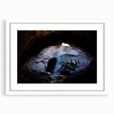 Textured art depicting abstract Mount Etna in muted earth tones, framed in white, ideal for bedroom art.