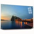 Acrylic print of Naples, Italy scenery with vibrant blue and orange sunset hues, ideal for dining room decor.