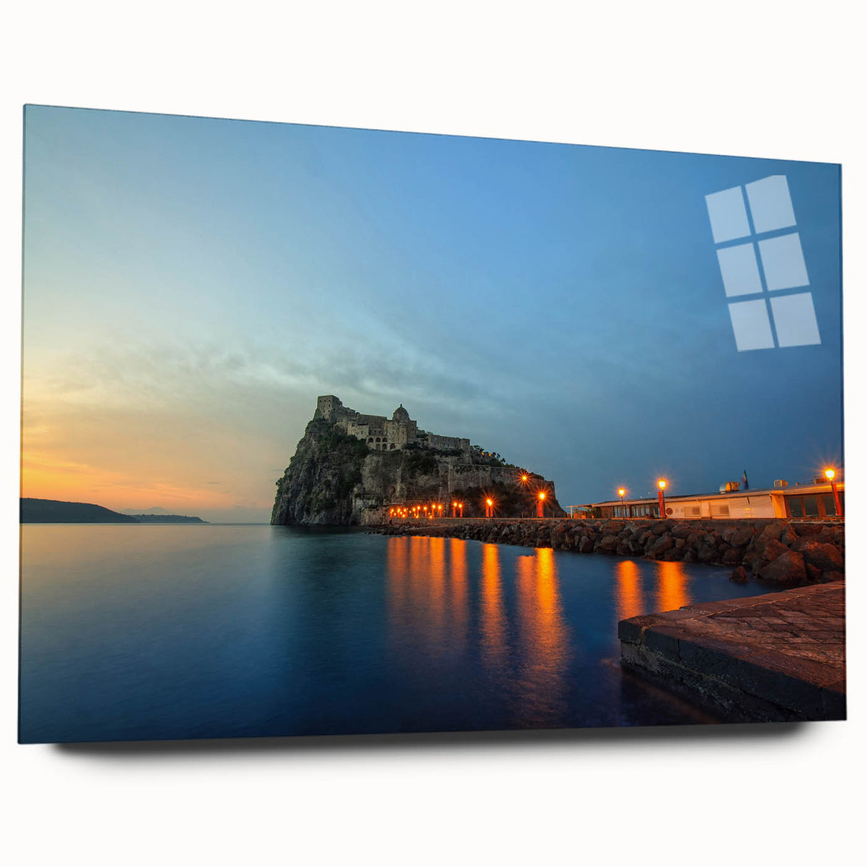 Acrylic print of a large abstract depiction of Naples, Italy in muted earth tones, ideal for bedroom or dining room art.