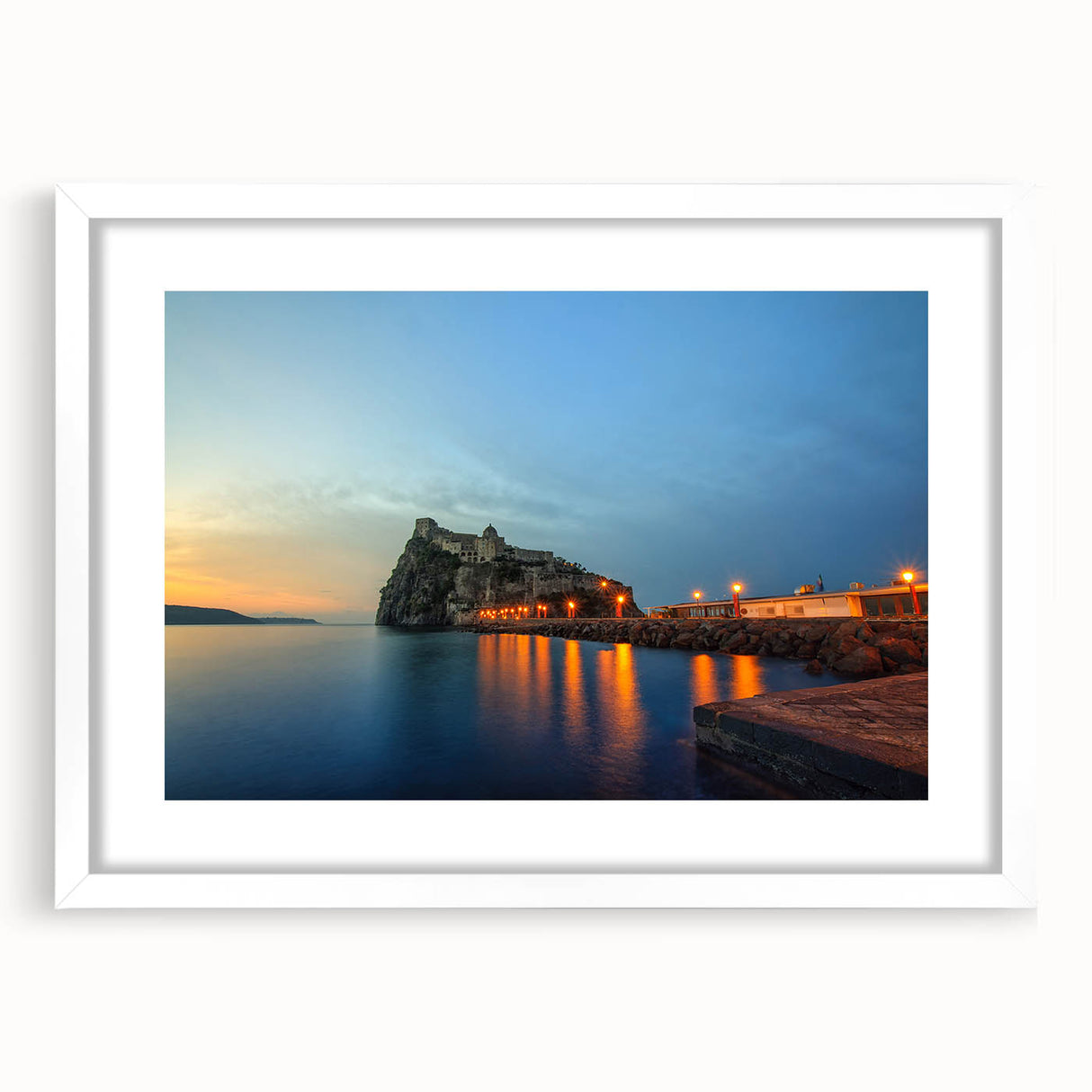 Textured art print of Naples scenery in abstract style, featuring earthy tones on a white framed mat, ideal for bedroom art.